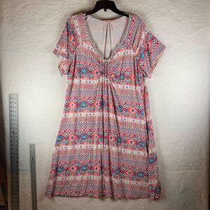 Fresh Produce Women's Short Sleeve Stamped Geometric Print Jersey Dress‎ Size 1X